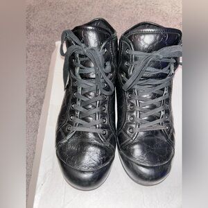 Gucci Black Guccissima Leather Web High Top Sneakers Size 41.5 US MSz 8 WSz 10